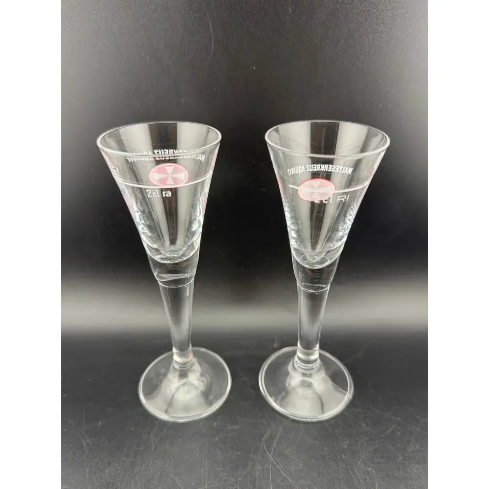Malteser Kreuz Glass Champagne Flutes, Pair